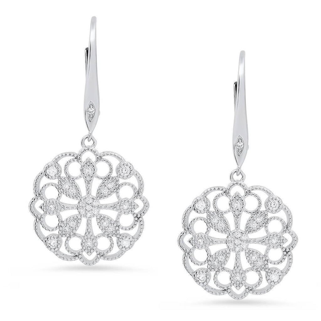 Queen Jewels - Sterling Silver Vintage Floral CZ Leverback Earrings