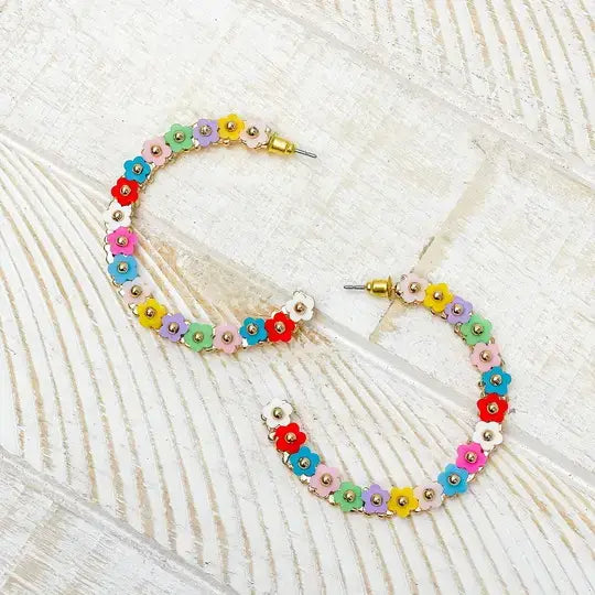 Prep Obsessed Wholesale - Beaded Mini Flower Lined Hoop Earrings