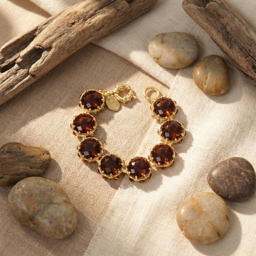 GirlyPirateCo - Vintage 18K Gold Plated Caramel Crystal Bracelet