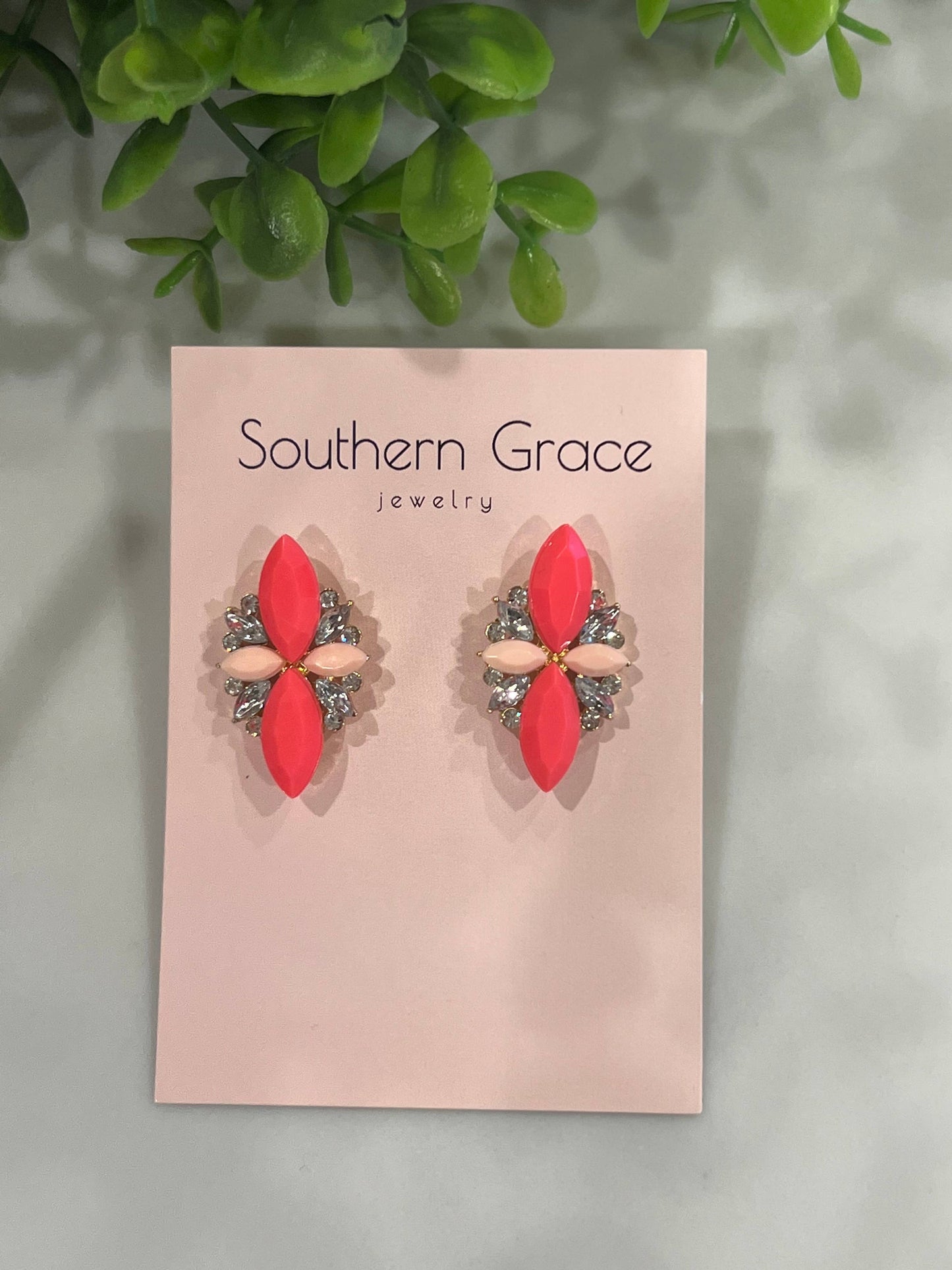 Buttoned Up with Lux - Hot Pink and Crystal Stud Earrings