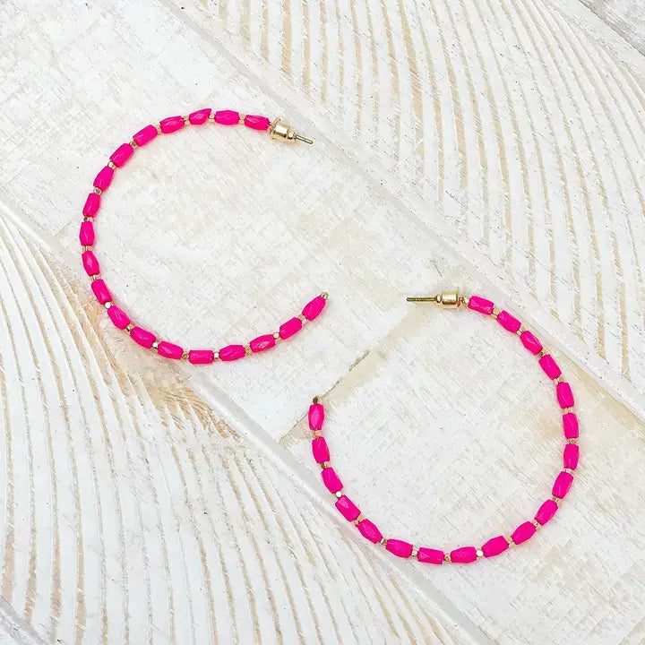 Prep Obsessed Wholesale - Beaded Gold Skinny Open Hoop Earrings