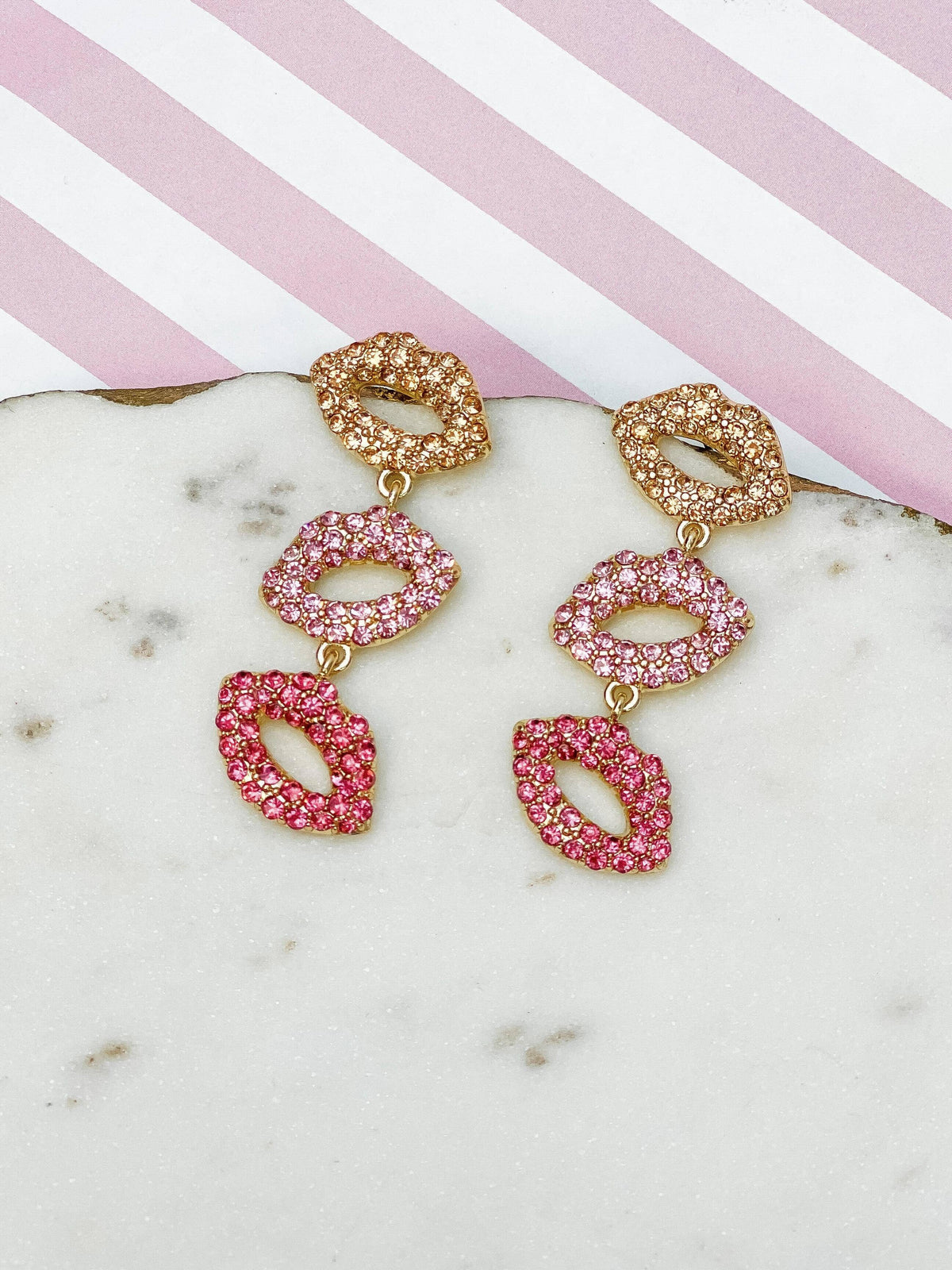 Prep Obsessed Wholesale - Pave Lips Dangle Earrings