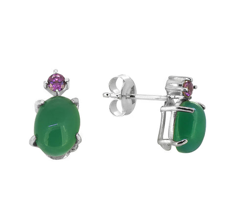 925 Sterling Silver Green Onyx Gemstone Stud Earring