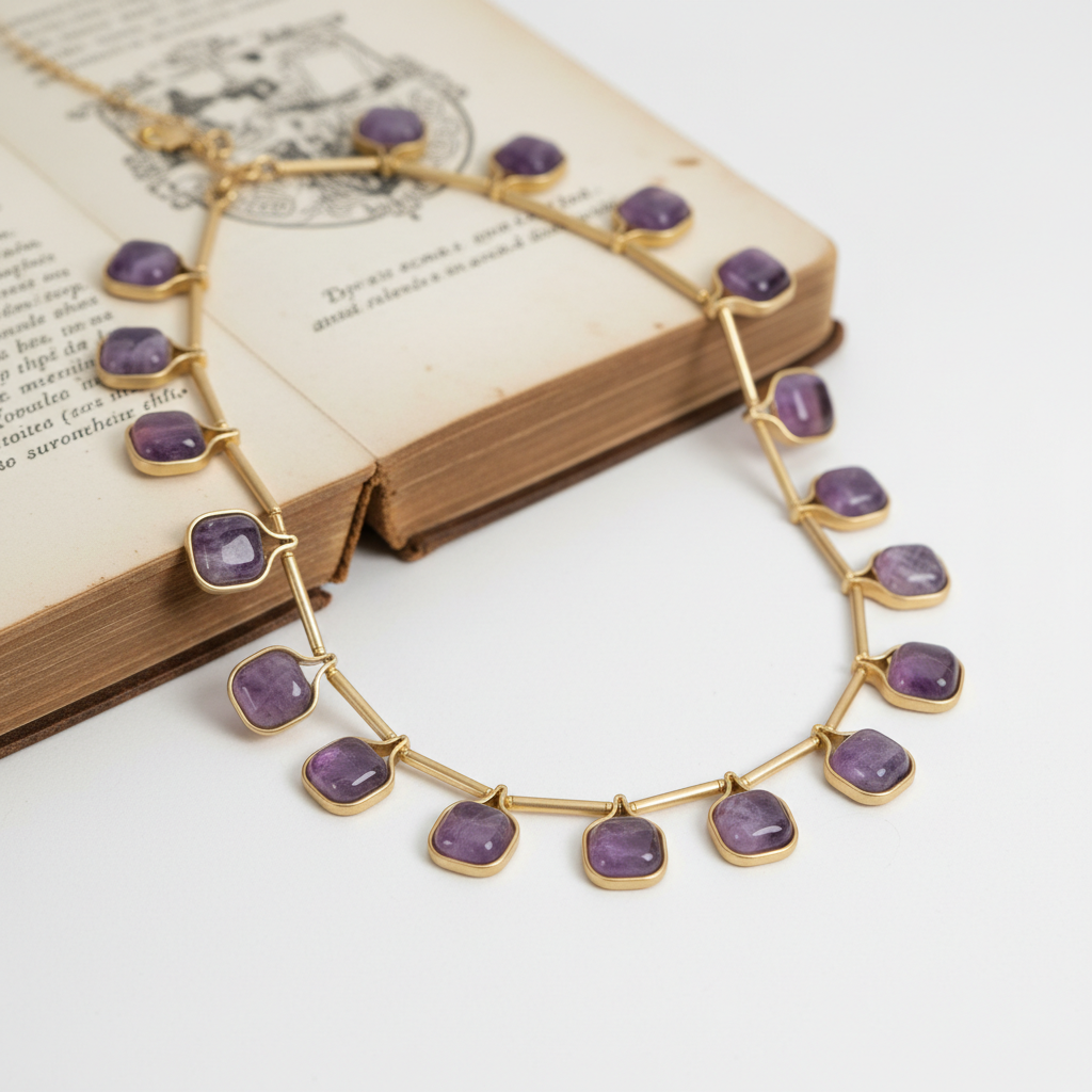 GirlyPirateCo - Vintage 18K Gold-Plated Amethyst Crystal Choker Necklace
