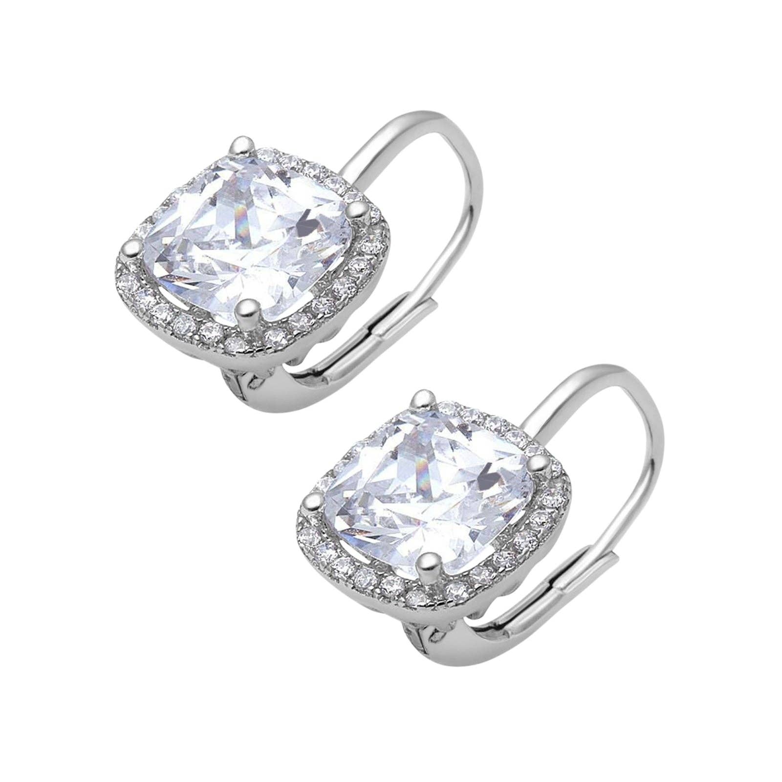 Blue Apple Imports - Halo Cushion Leverback Earrings Simulated Cubic Zirconia