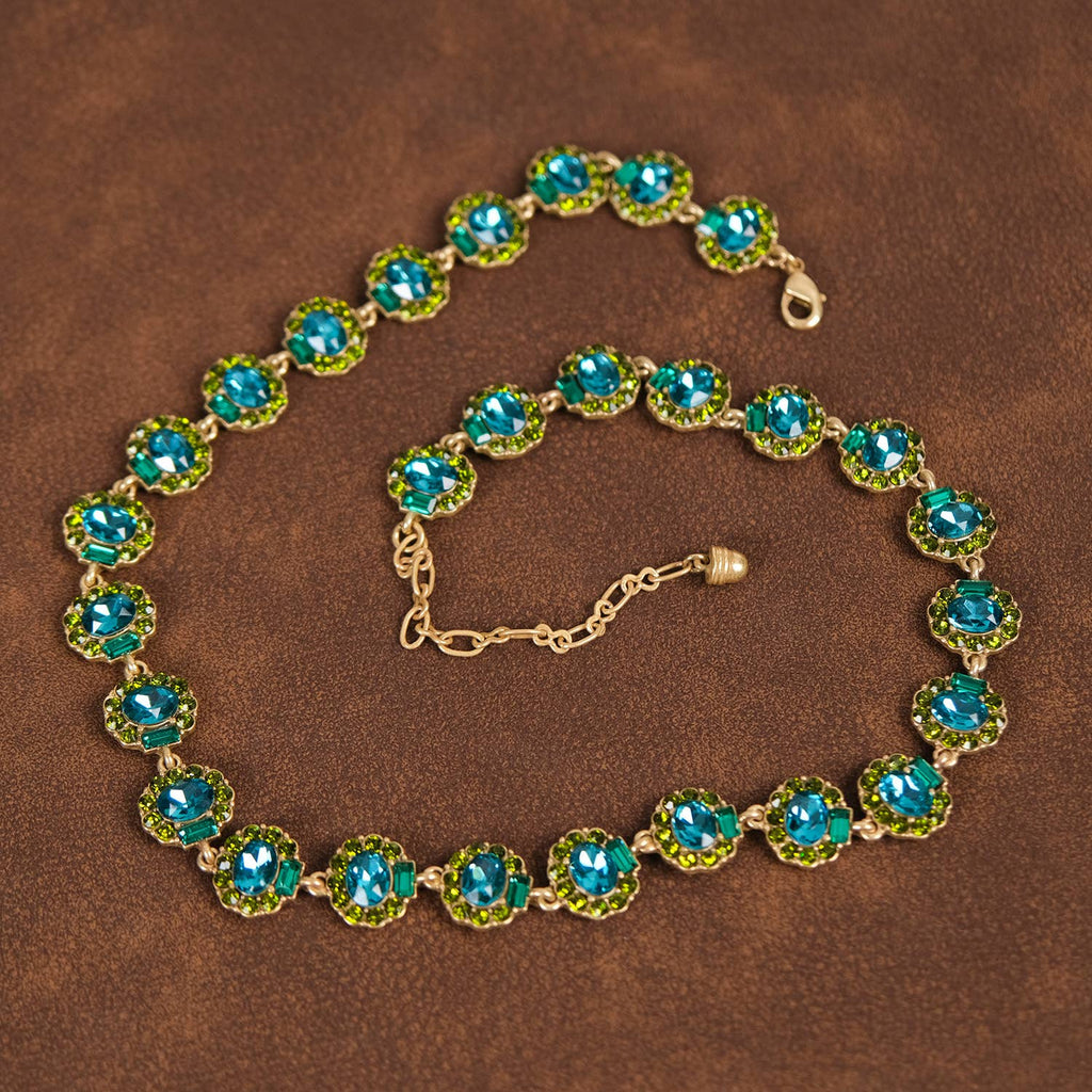 GirlyPirateCo - Vintage 18K Gold Plated Blue and Green Crystal Necklace