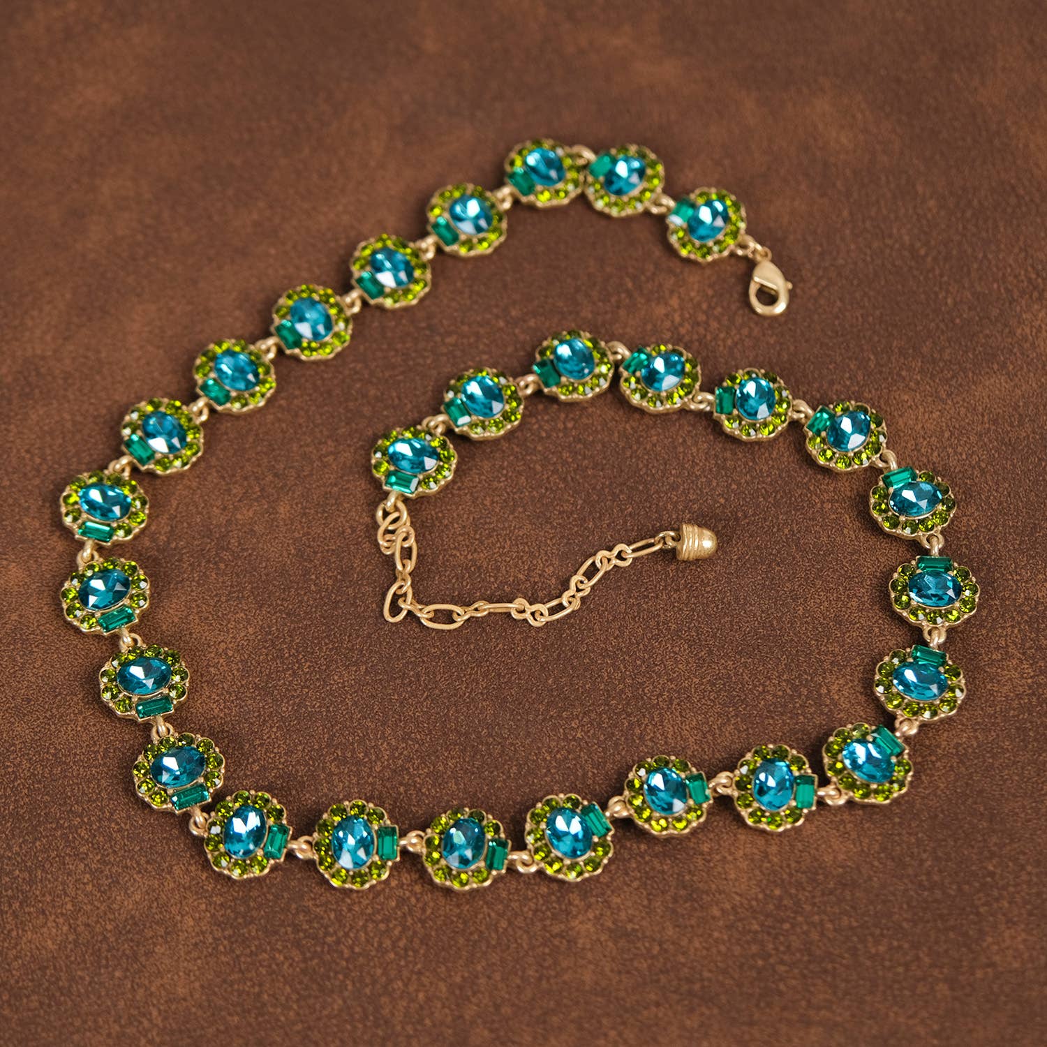 GirlyPirateCo - Vintage 18K Gold Plated Blue and Green Crystal Necklace