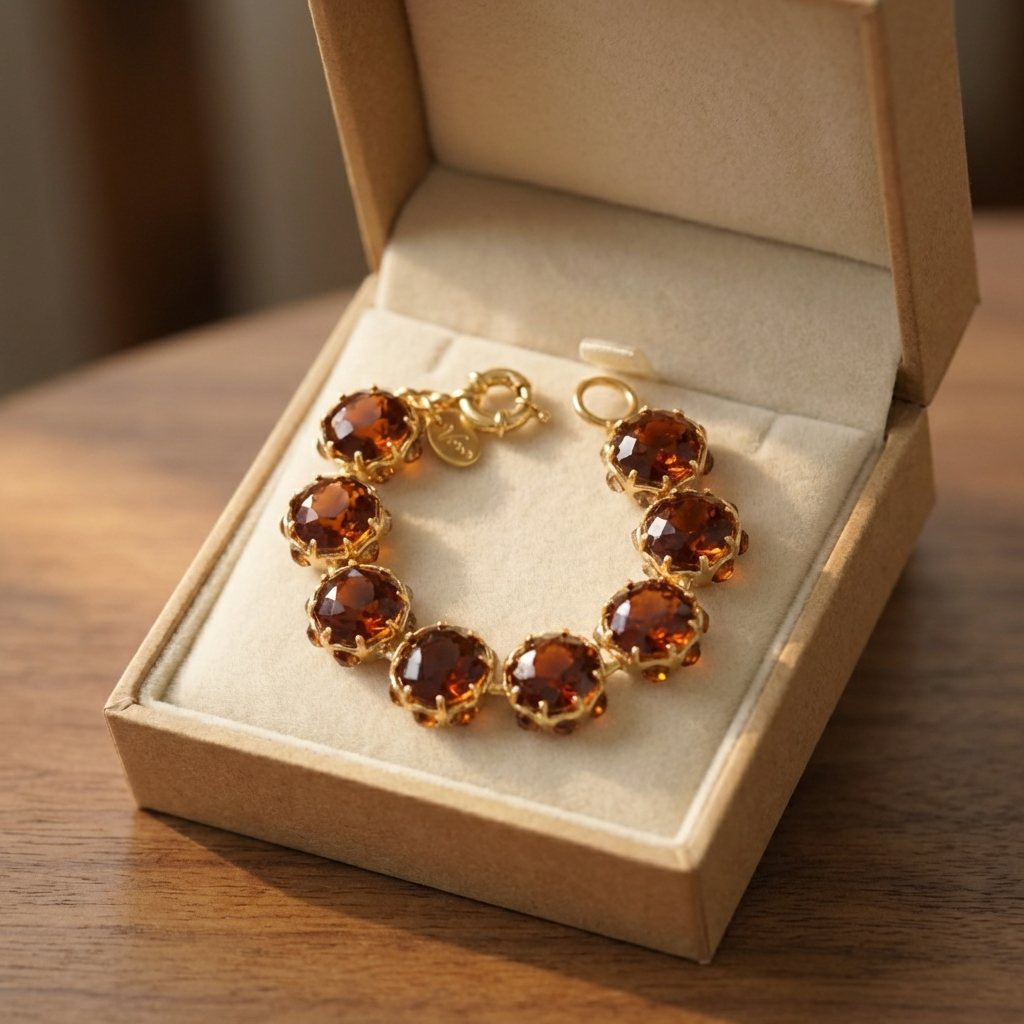 GirlyPirateCo - Vintage 18K Gold Plated Caramel Crystal Bracelet