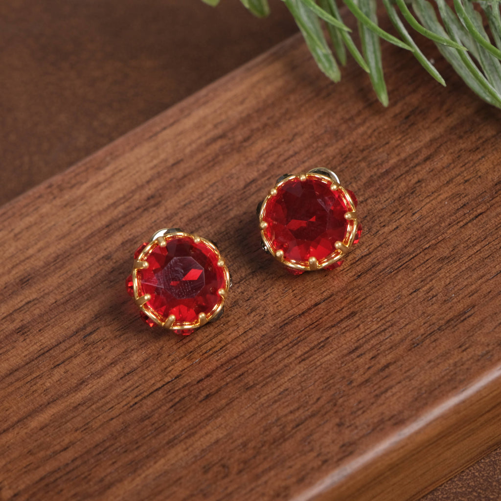 GirlyPirateCo - Vintage 18K Gold Plated Rose Red Crystal Stud Earrings