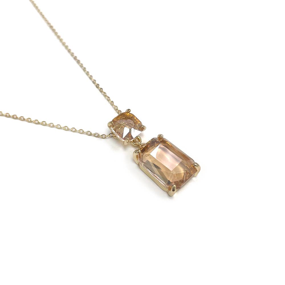StarryNYC - Square Glass Two Linked Pendant Chain Necklace