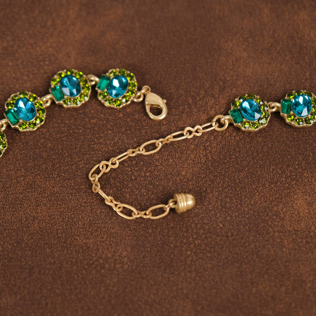 GirlyPirateCo - Vintage 18K Gold Plated Blue and Green Crystal Necklace