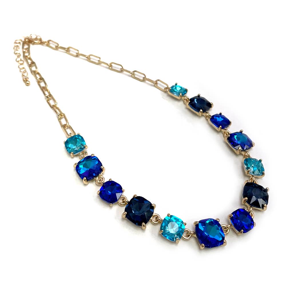 StarryNYC - Cushion Cut Square Glass Crystal Linked Chain Necklace