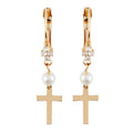 Christian Brands Catholic - Gld Crs Earring Prl & Crystal