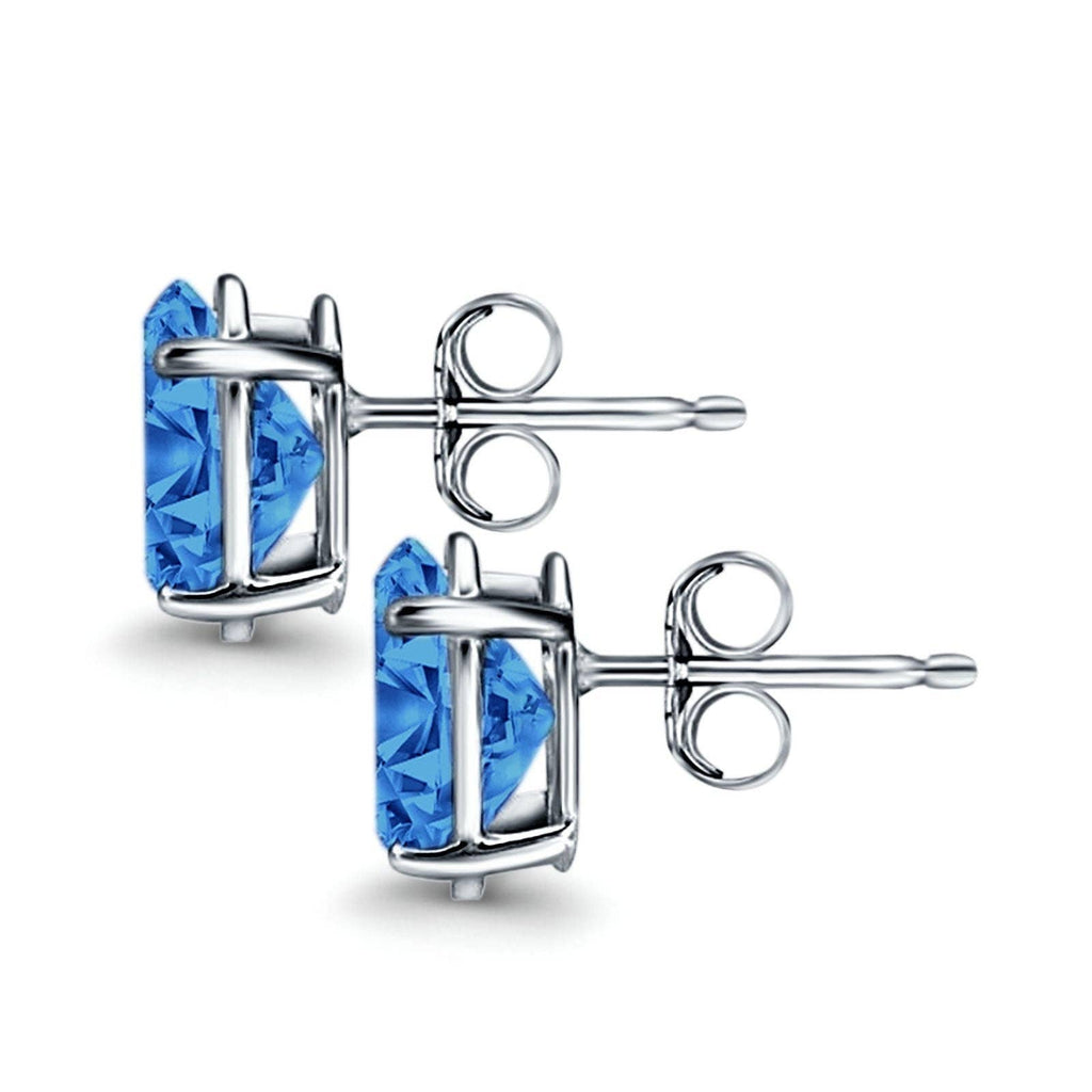 Blue Apple Imports - Art Deco Oval Wedding Bridal Stud Earrings Simulated Blue Topaz CZ 8mmx6mm