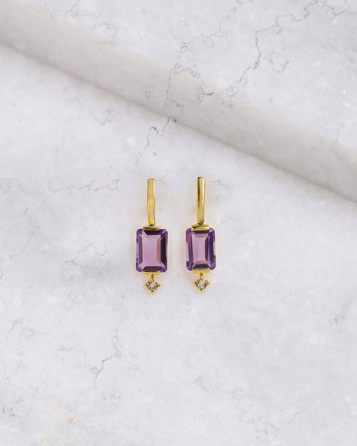 14K Gold Plated Silver Amethyst White Topaz Gemstone Earring