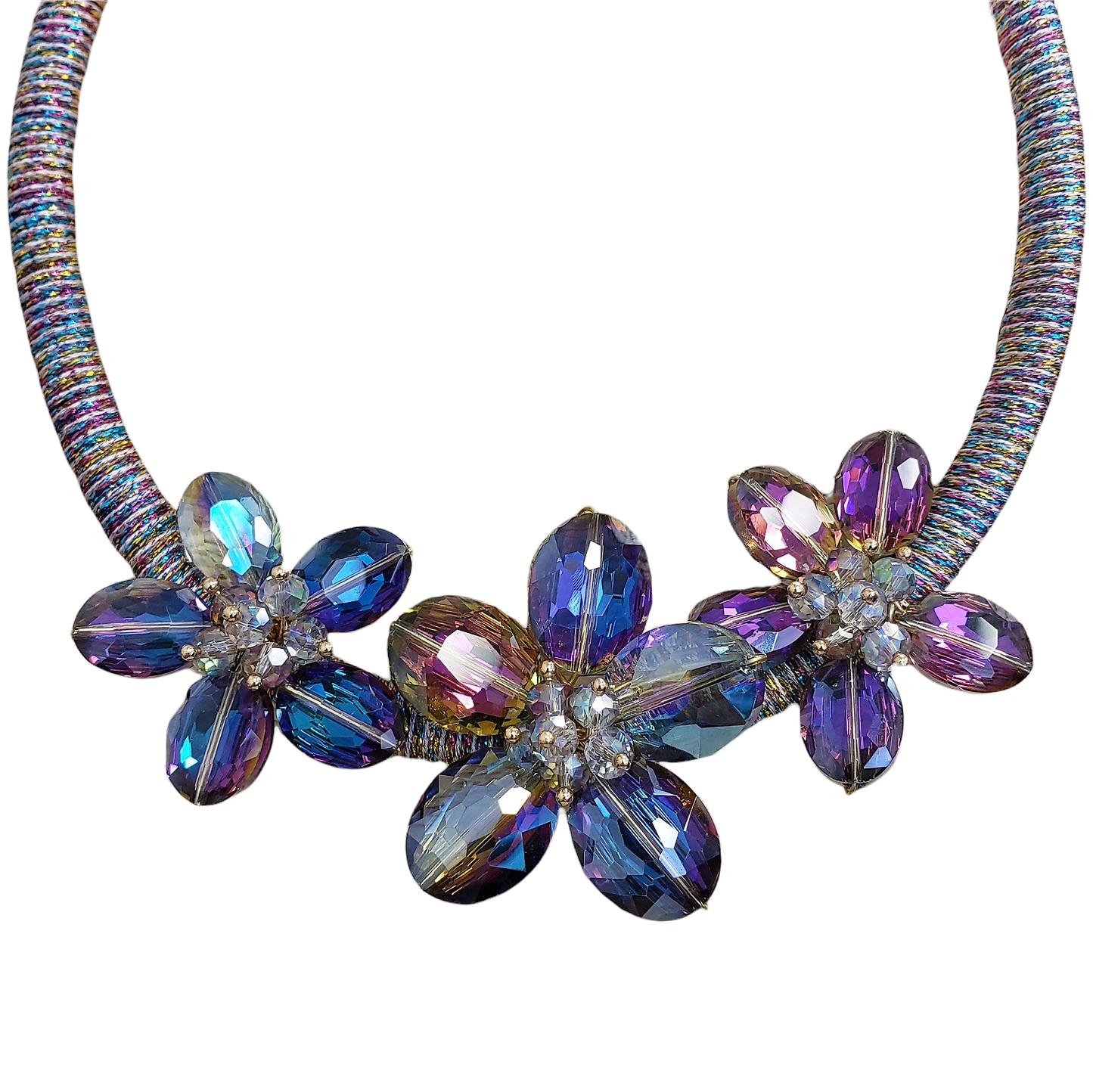 Gardenia Jewelry Ltd. - Handmade Iridescent Aurora Borealis Crystal Flower Necklace