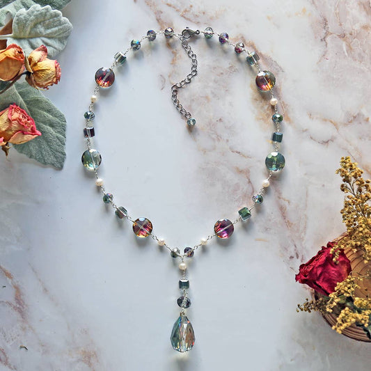 Pearl and Crystal Tear Drop Necklace