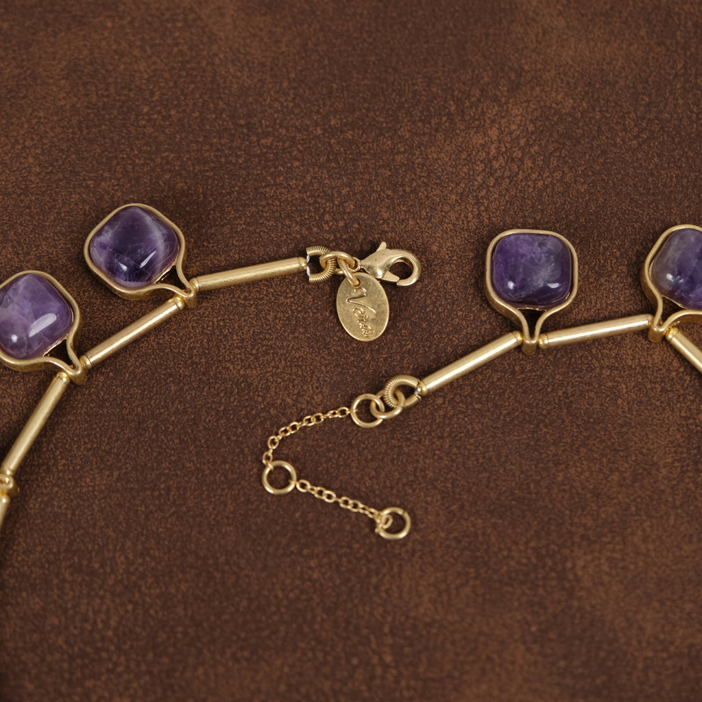 GirlyPirateCo - Vintage 18K Gold-Plated Amethyst Crystal Choker Necklace