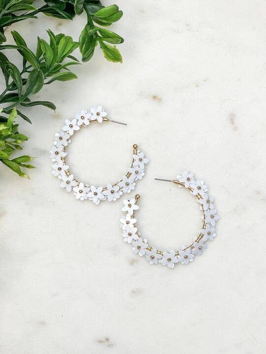Prep Obsessed Wholesale - Sequin Flower Lined Hoop Earrings