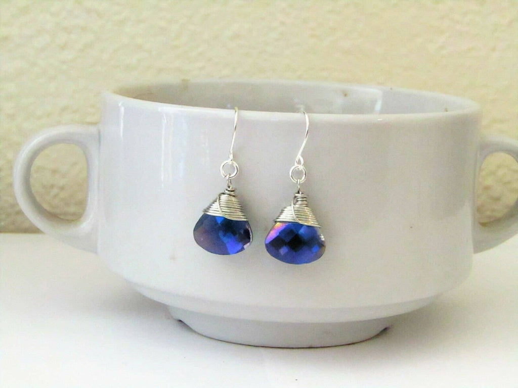 Bad Apple Designs - Metallic Blue Ab Crystal Teardrop Silver Earrings