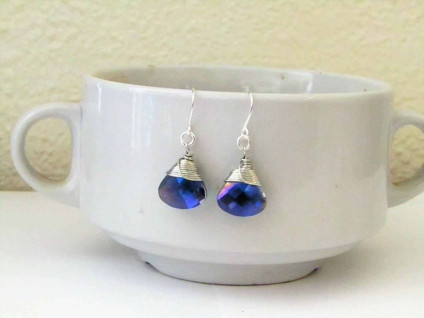 Bad Apple Designs - Metallic Blue Ab Crystal Teardrop Silver Earrings