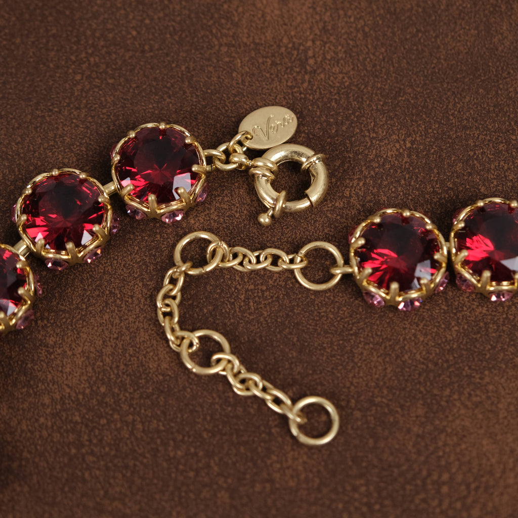 GirlyPirateCo - Vintage 18K Gold Plated Rose Red Crystal Choker Necklace