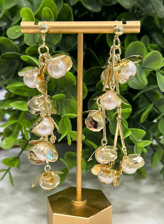Buttoned Up with Lux - Gold Falling Pearls Earrings