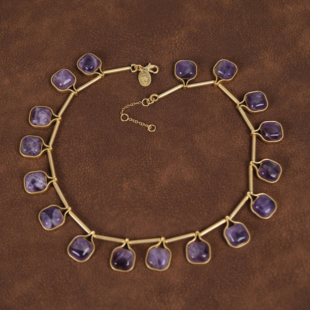 GirlyPirateCo - Vintage 18K Gold-Plated Amethyst Crystal Choker Necklace