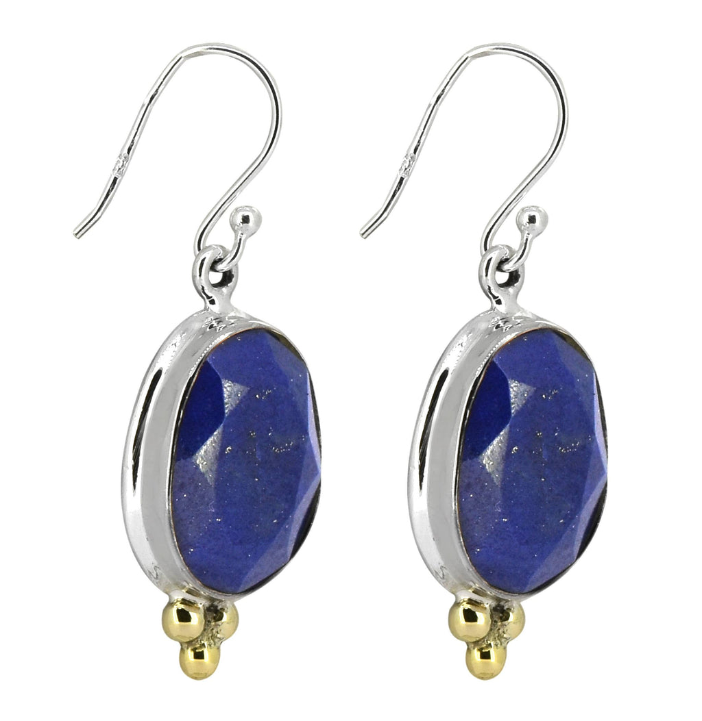 Tiramisu - Lapis Solid 925 Sterling Silver Brass Design Dangle Earrings