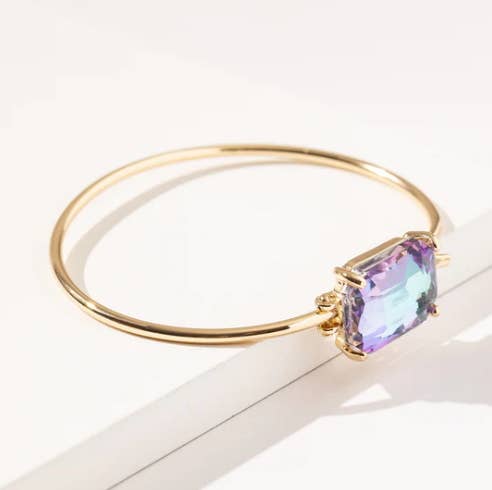 StarryNYC - High Quality Glass Crystal Rectangle Stone Cuff Metal Bangle