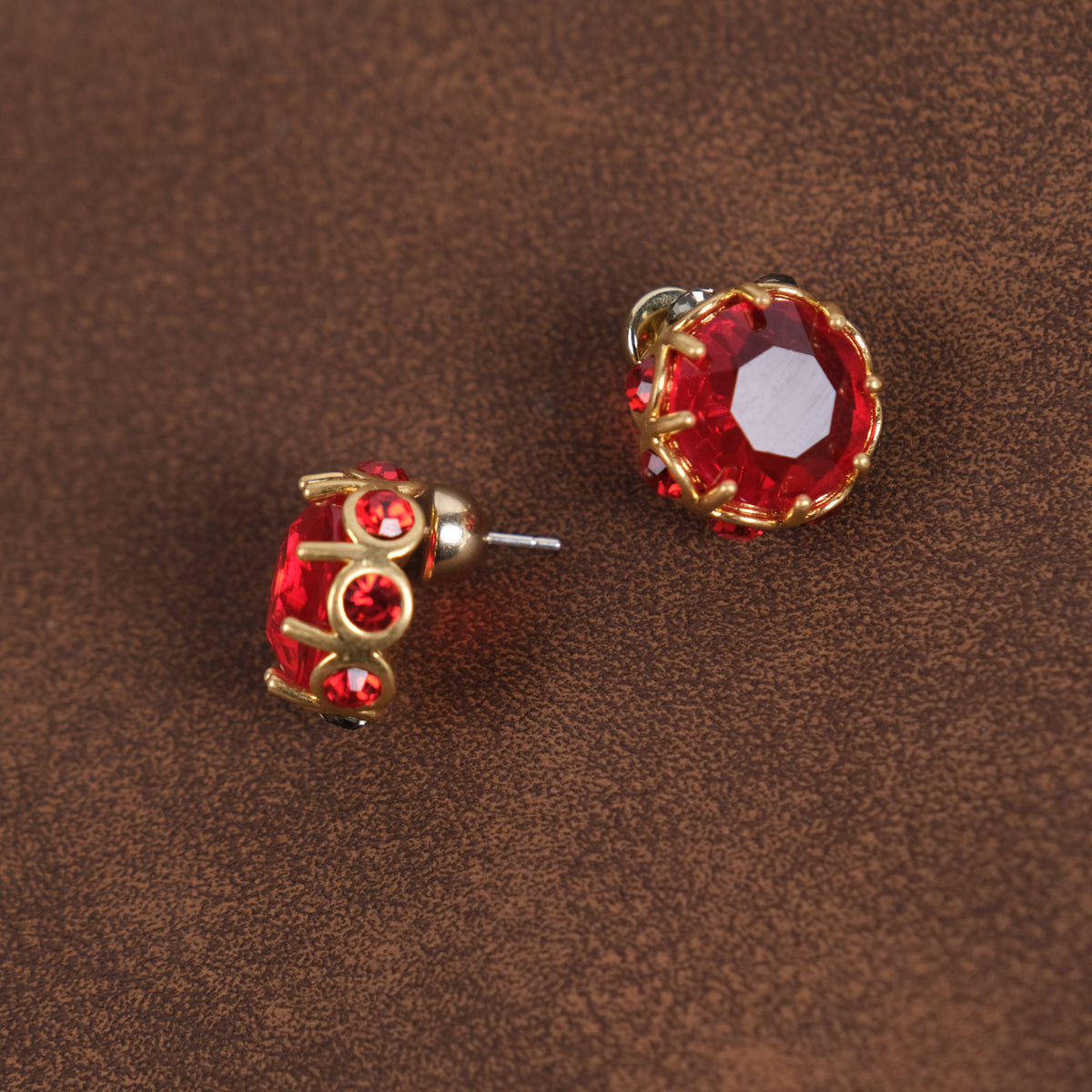 GirlyPirateCo - Vintage 18K Gold Plated Rose Red Crystal Stud Earrings