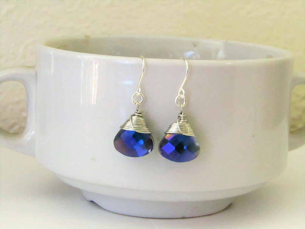 Bad Apple Designs - Metallic Blue Ab Crystal Teardrop Silver Earrings