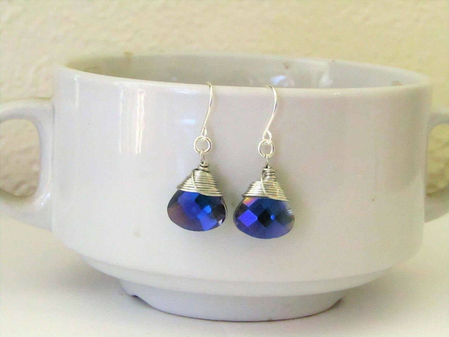 Bad Apple Designs - Metallic Blue Ab Crystal Teardrop Silver Earrings