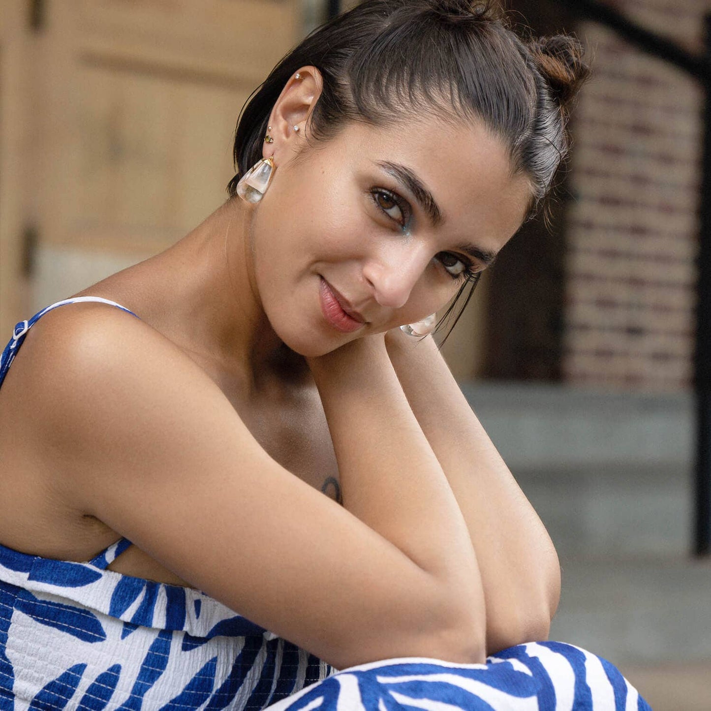 Gold & Honey - 1.25" Clear Chunky Bucket Hoop Earrings