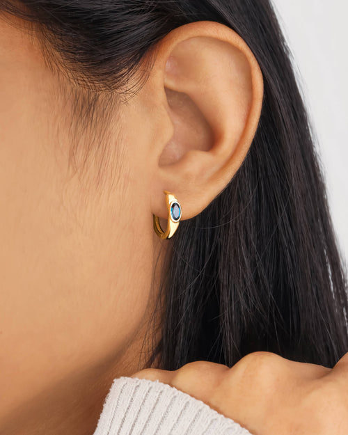 14K Gold Plated Over Silver London Blue Topaz Hoop Earring