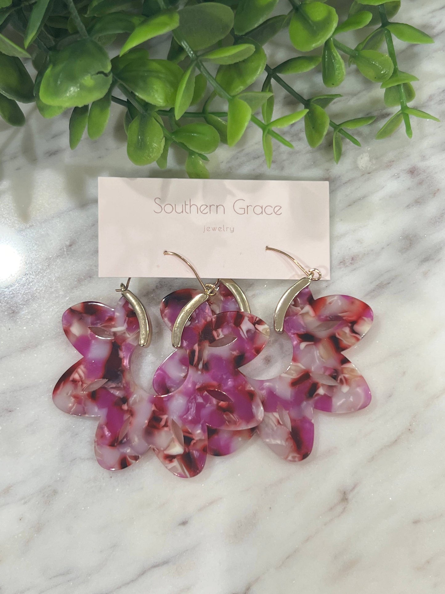 Buttoned Up with Lux - Pink Flower Resin Earrings