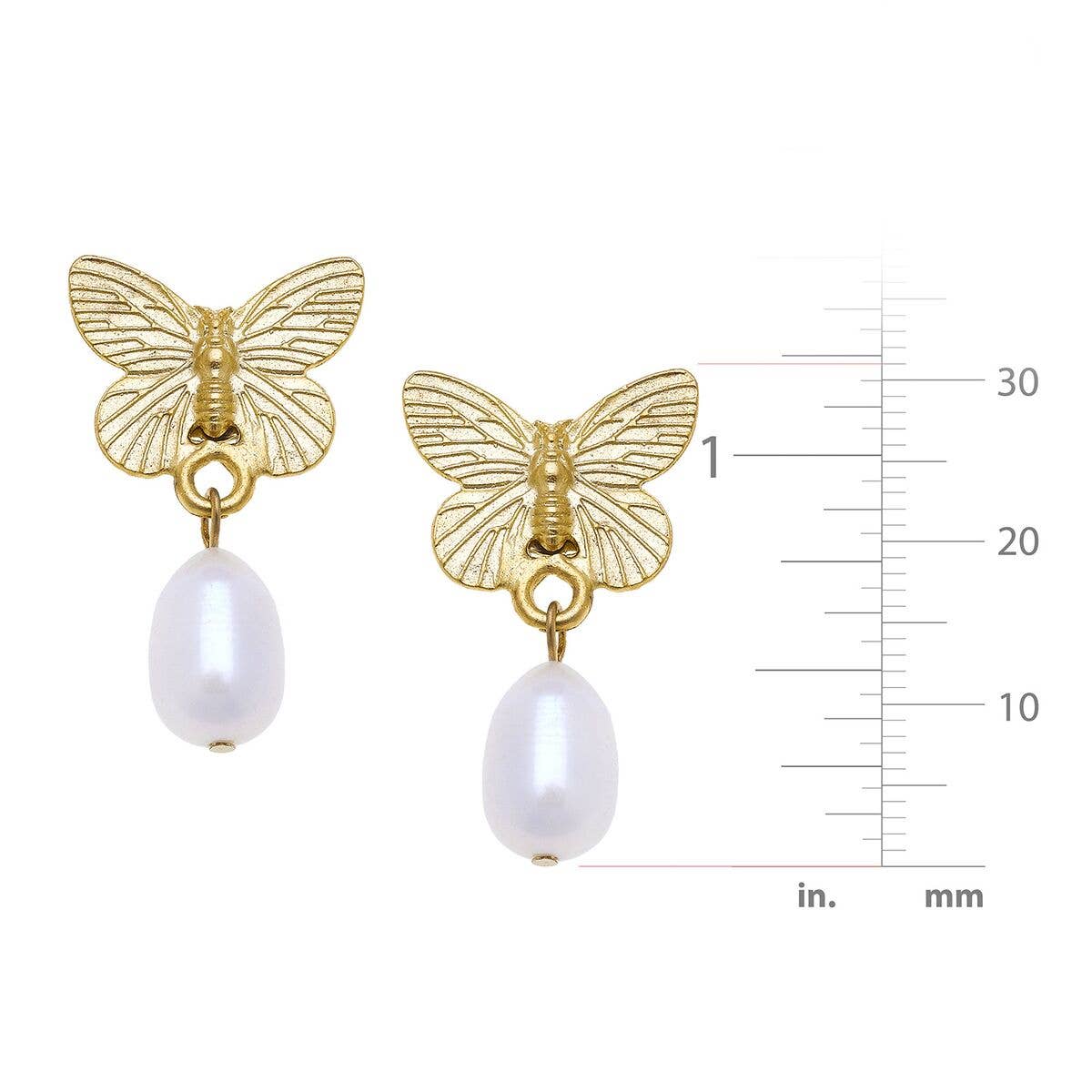 Susan Shaw - Gold Butterfly and Freshwater Pearl Earrings