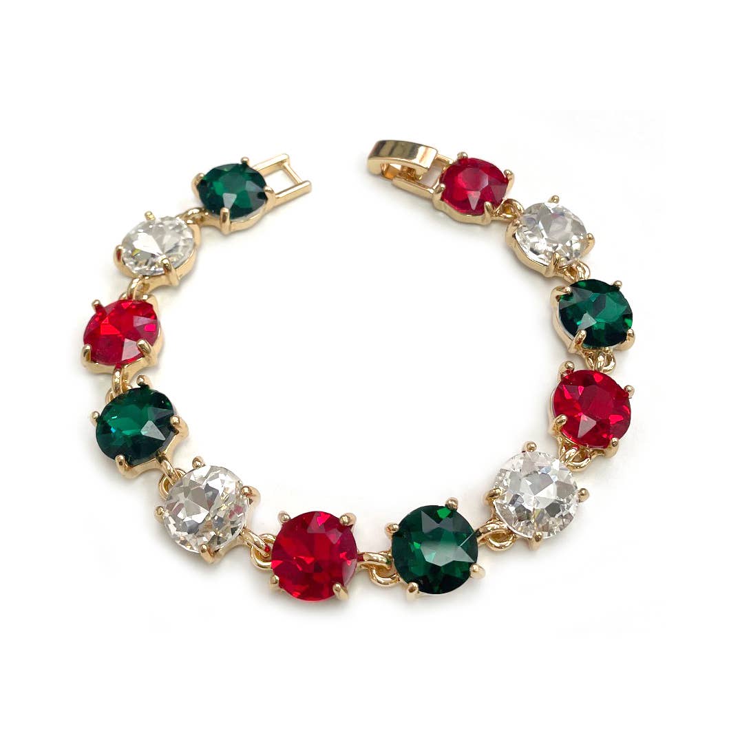 StarryNYC - Round Cushion Cut Crystal Glass Linked Bracelet