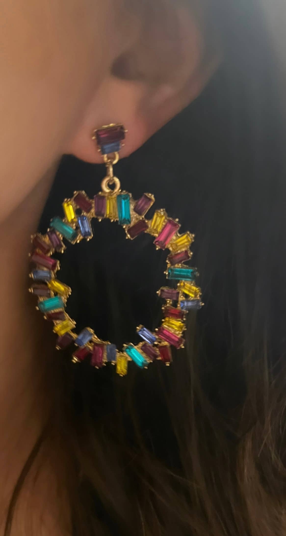 Buttoned Up with Lux - Multicolor Crystal Shimmering Earrings