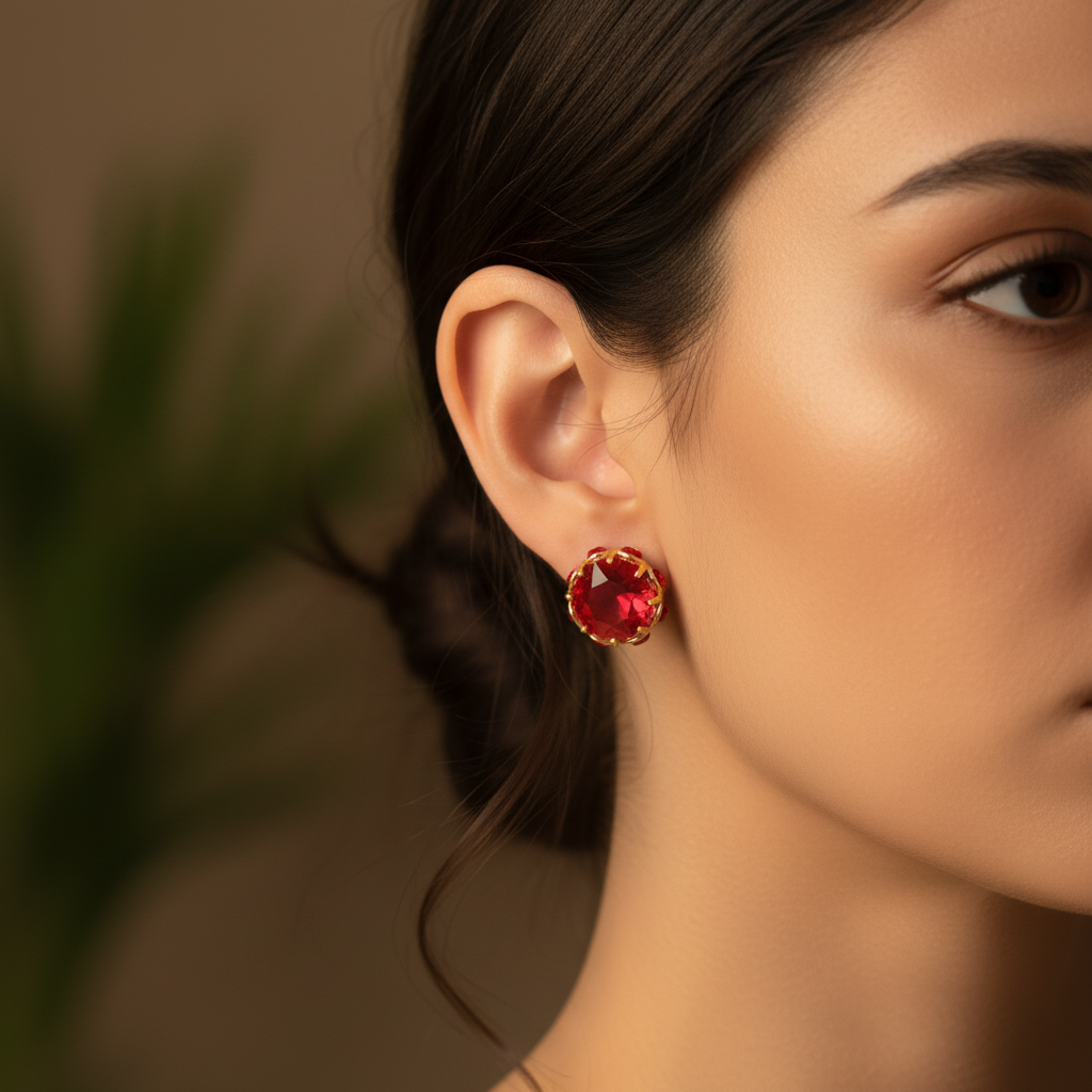 GirlyPirateCo - Vintage 18K Gold Plated Rose Red Crystal Stud Earrings