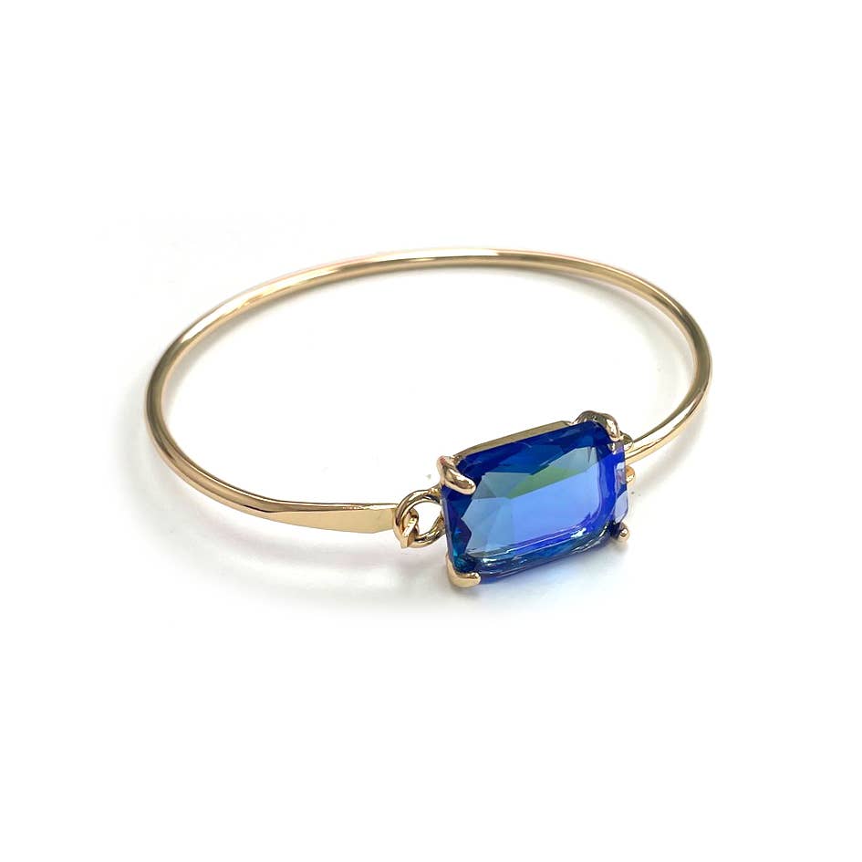 StarryNYC - High Quality Glass Crystal Rectangle Stone Cuff Metal Bangle
