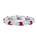 Blue Apple Imports - Full Eternity 3mm Emerald Cut & Round Ruby CZ Wedding Band