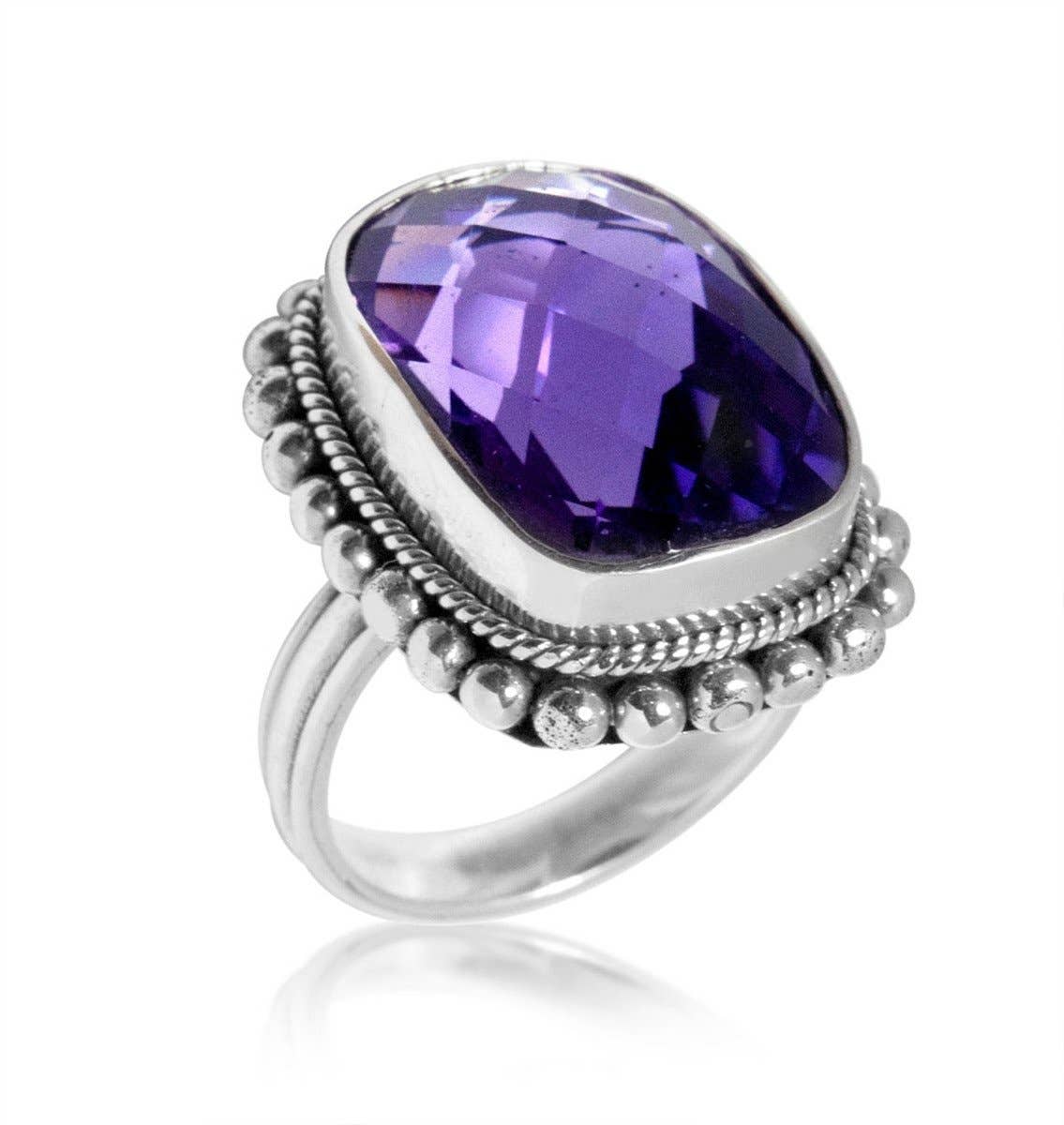 Bali Designs - AR-6062-AM-7" Sterling Silver Ring With Gemstone