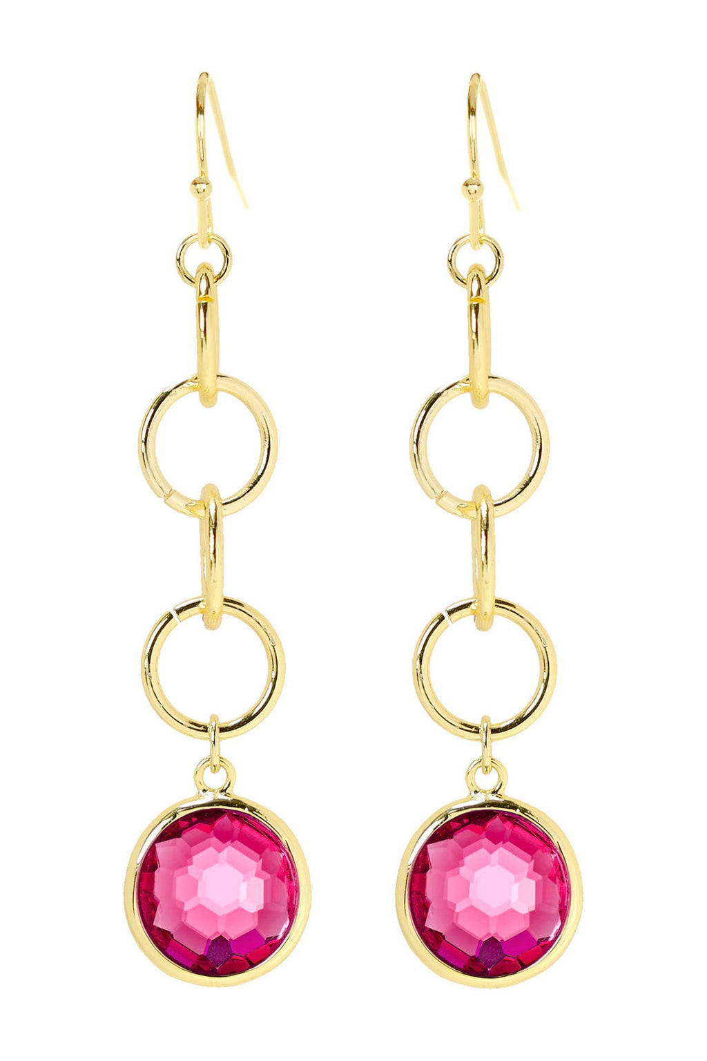 Zoey Simmons - Raspberry Crystal & Interlocking Circle Drop Earrings - GF