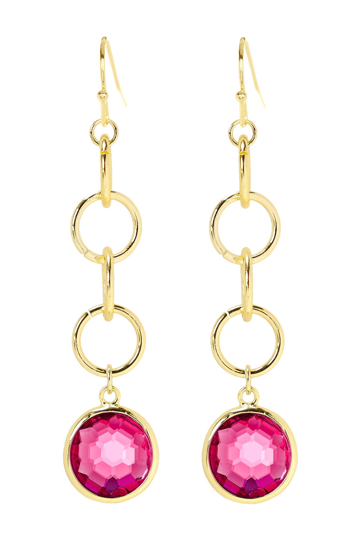 Zoey Simmons - Raspberry Crystal & Interlocking Circle Drop Earrings - GF
