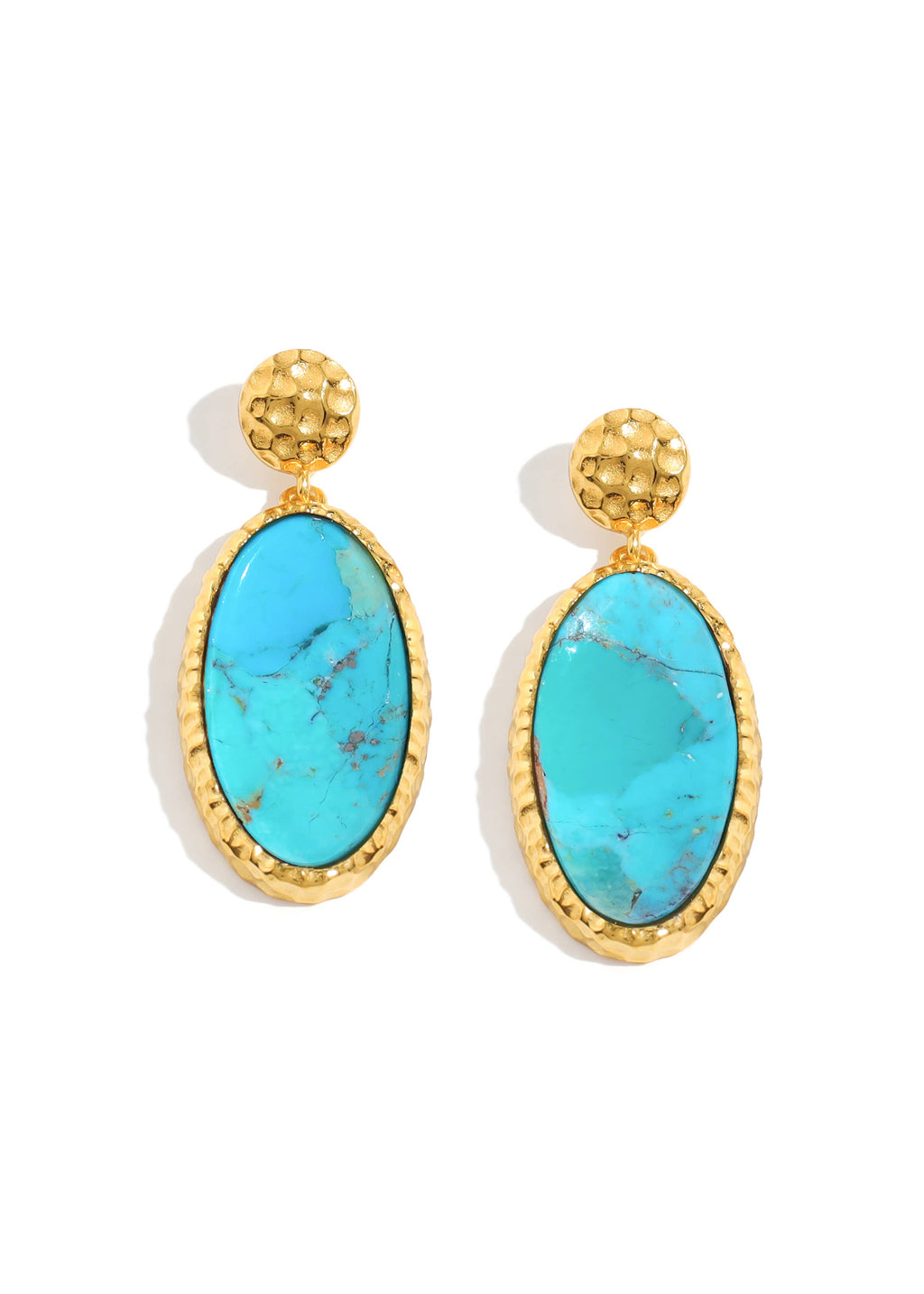 Tiramisu - Gold Plated Hammered Blue Mohave Turquoise Stud Earrings