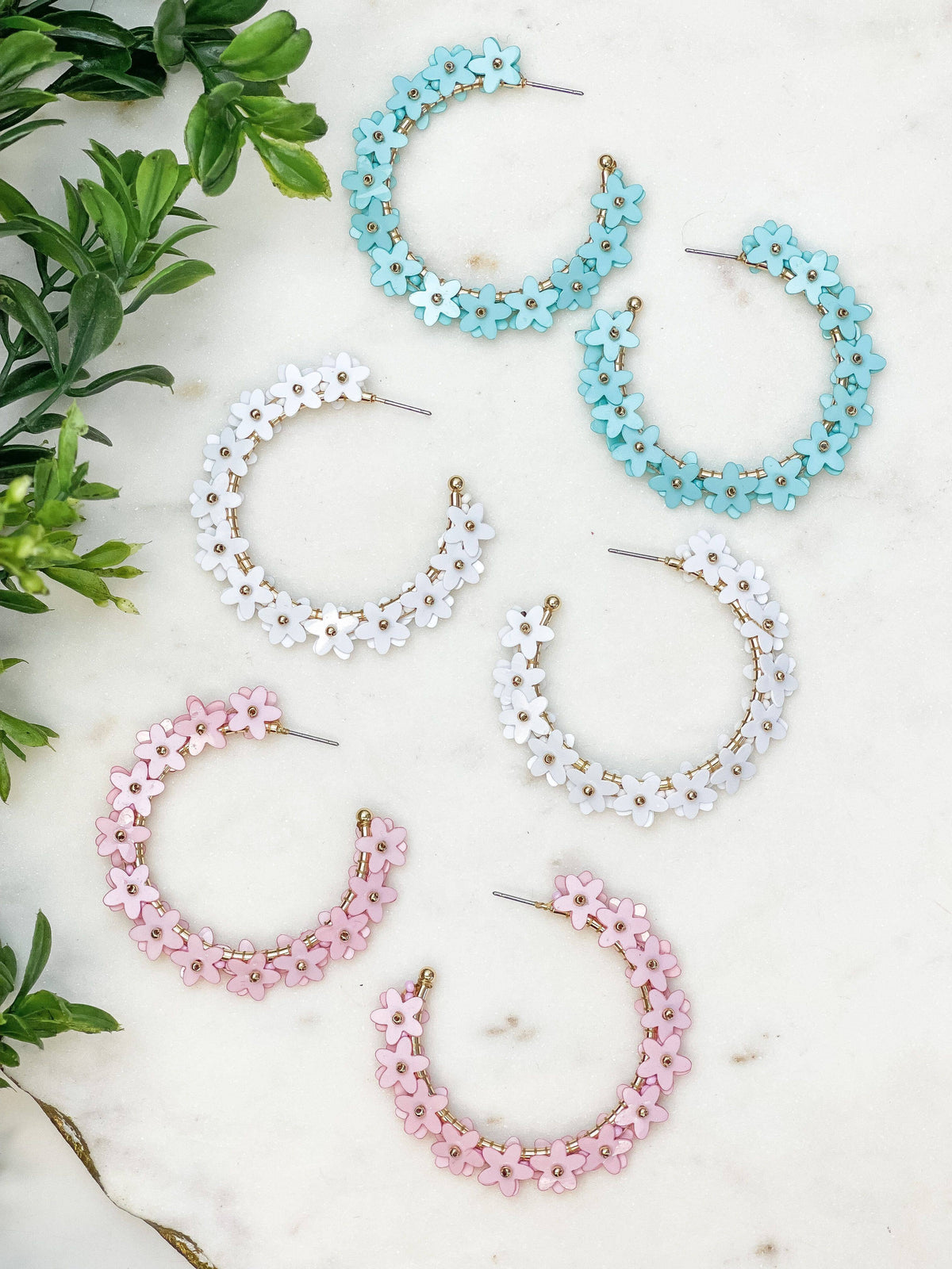 Prep Obsessed Wholesale - Sequin Flower Lined Hoop Earrings