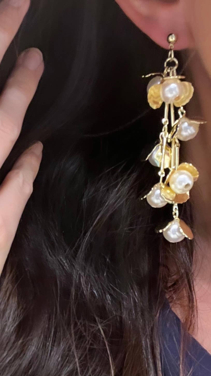 Buttoned Up with Lux - Gold Falling Pearls Earrings