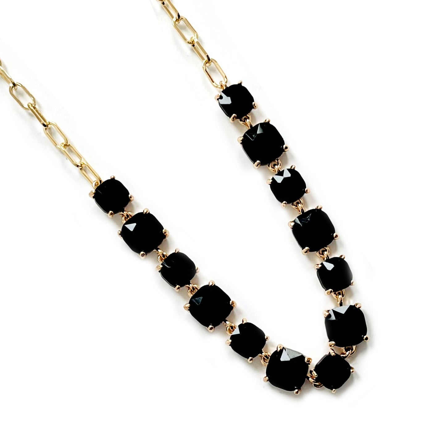 StarryNYC - Cushion Cut Square Glass Crystal Linked Chain Necklace