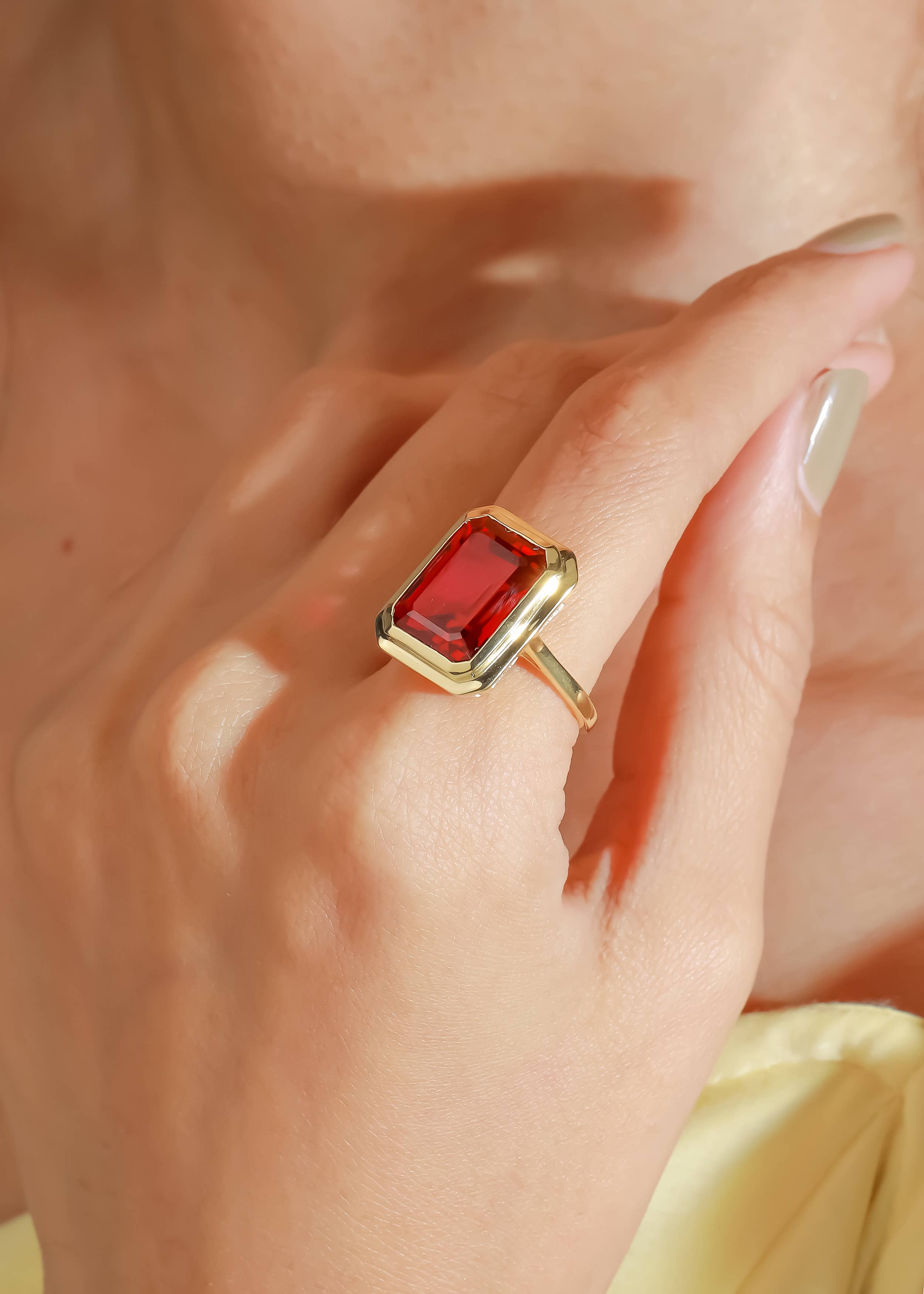 Tiramisu - Gold Plated 925 Silver Lab Created Ruby Regal Ember Ring